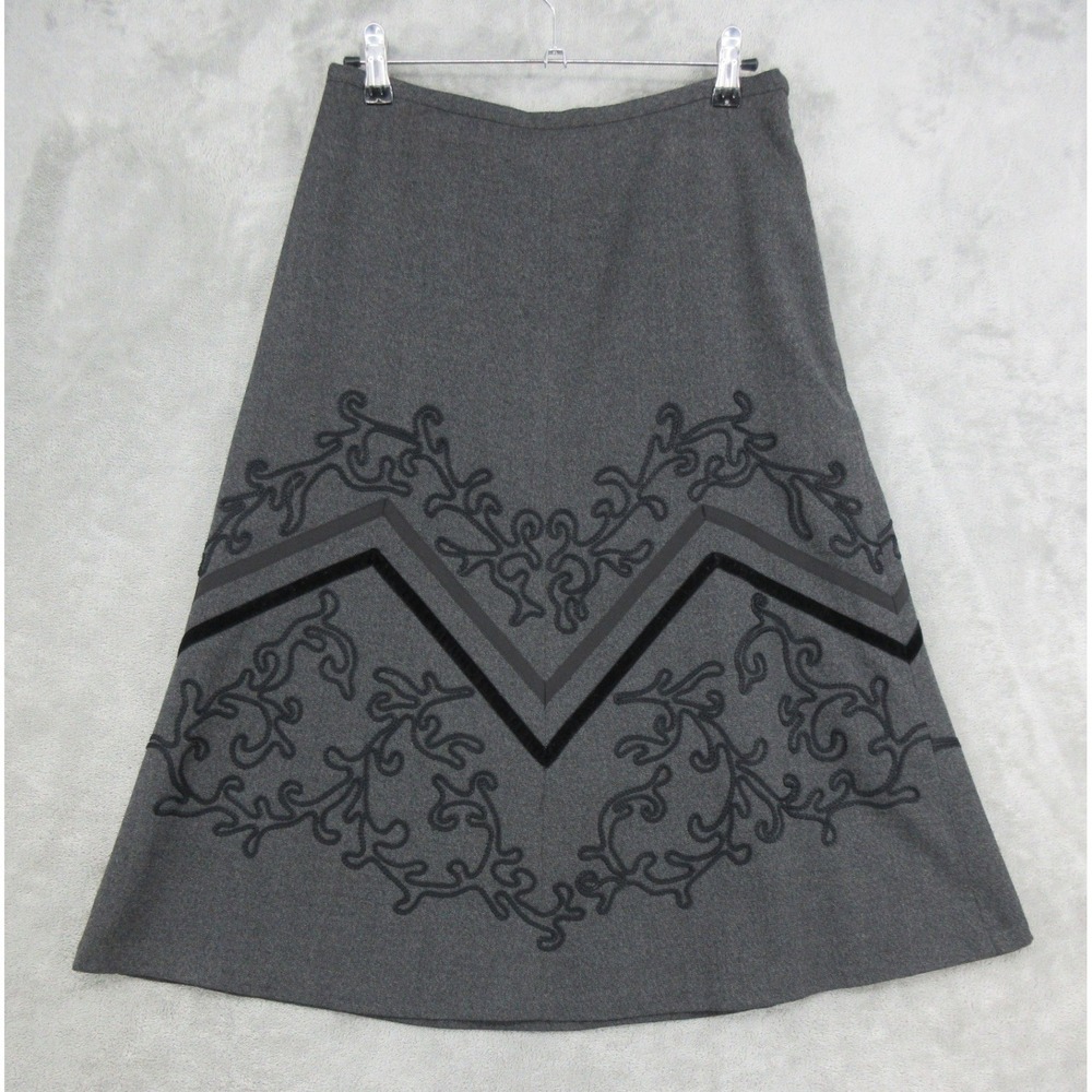Ann Taylor LOFT Skirt Womens Size 0 Wool Blend Embroidered Velvet Trim Office
